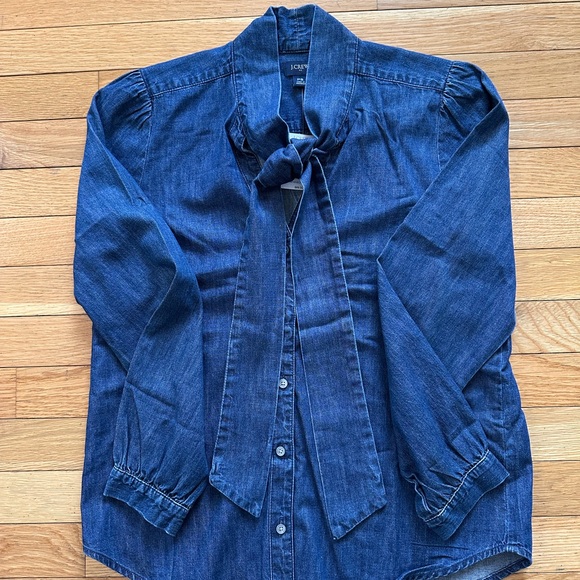 J. Crew Neck Tie Button Down Jean Shirt - Picture 2 of 7
